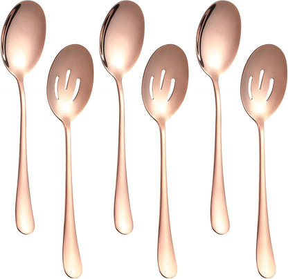 6 PCS Serving Spoons Set, 8.7 Inch Serving Spoon, Slotted Spoons, RoseGold