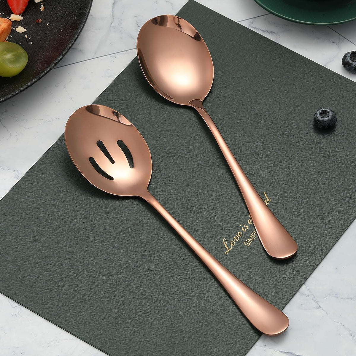 6 PCS Serving Spoons Set, 8.7 Inch Serving Spoon, Slotted Spoons, RoseGold