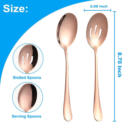 6 PCS Serving Spoons Set, 8.7 Inch Serving Spoon, Slotted Spoons, RoseGold