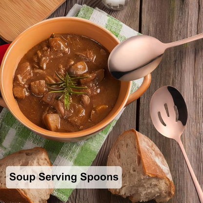 6 PCS Serving Spoons Set, 8.7 Inch Serving Spoon, Slotted Spoons, RoseGold