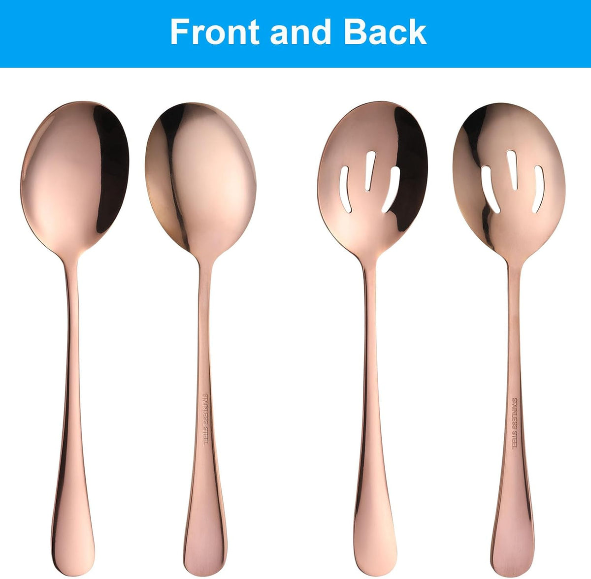 6 PCS Serving Spoons Set, 8.7 Inch Serving Spoon, Slotted Spoons, RoseGold