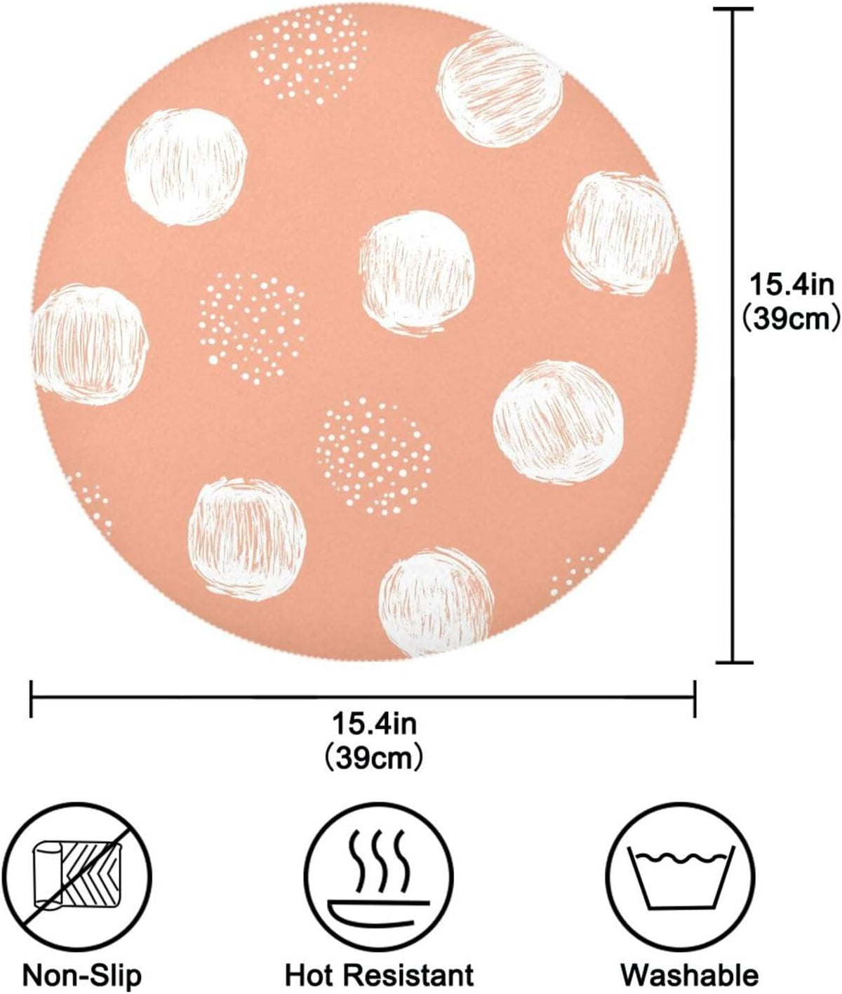 Placemats Set of 4 Peach Dot Design Round Table Mats for Kitchen and Dining Washable Place Mats Heat Resistant Table Decoration 15.4 inch