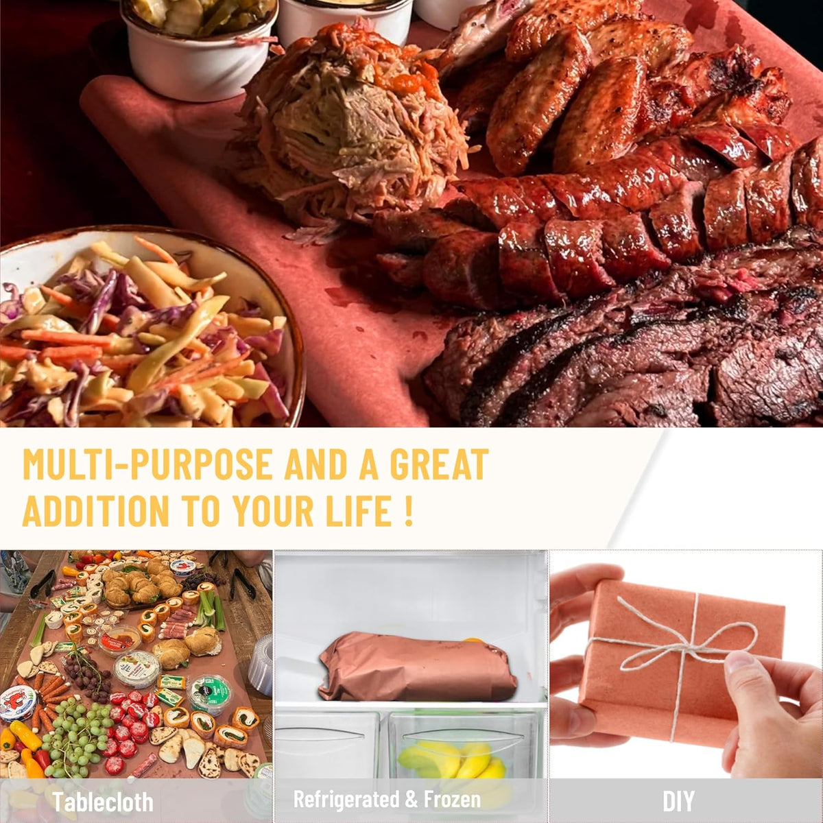 Pink Butcher Paper Roll for Smoking Meat - 18 inch x 50 Feet - Food Grade BBQ Paper - Unbleached, Unwaxed, Uncoated