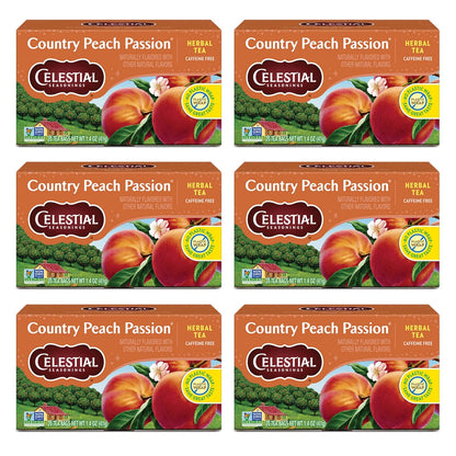 Country Peach Passion Herbal Tea, Caffeine Free, 20 Tea Bags Box (Pack of 6)