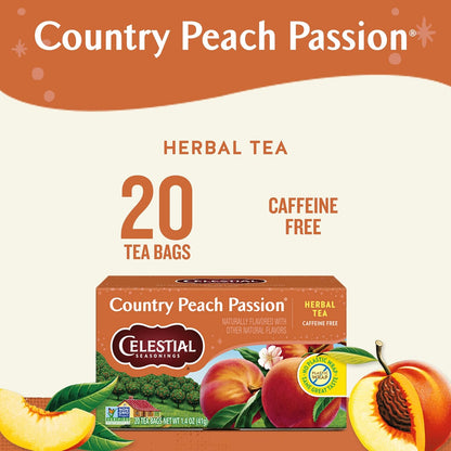 Country Peach Passion Herbal Tea, Caffeine Free, 20 Tea Bags Box (Pack of 6)