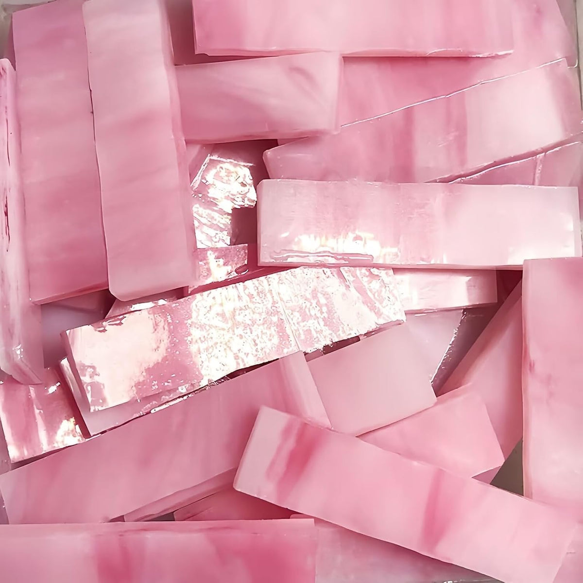 Rectangle Mosaic Tiles Stained Glass, 1x4CM Textured Glass Mosaic Making with Handmade for DIY Art Crafts, Home Decorations - About 72Pcs 200G(0.44LB),Pink