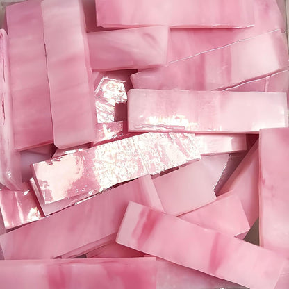 Rectangle Mosaic Tiles Stained Glass, 1x4CM Textured Glass Mosaic Making with Handmade for DIY Art Crafts, Home Decorations - About 72Pcs 200G(0.44LB),Pink