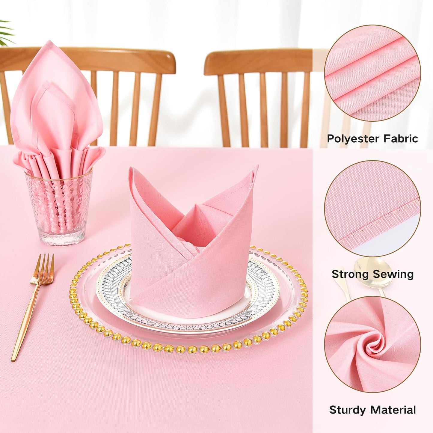 Cloth Napkins Set of 6 Washable Dinner Napkins Square 18X18 Inch Pink Reusable Table Napkin with Hemmed Edges for Hotel Restaurant Wedding Party Banquet Event