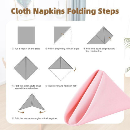 Cloth Napkins Set of 6 Washable Dinner Napkins Square 18X18 Inch Pink Reusable Table Napkin with Hemmed Edges for Hotel Restaurant Wedding Party Banquet Event