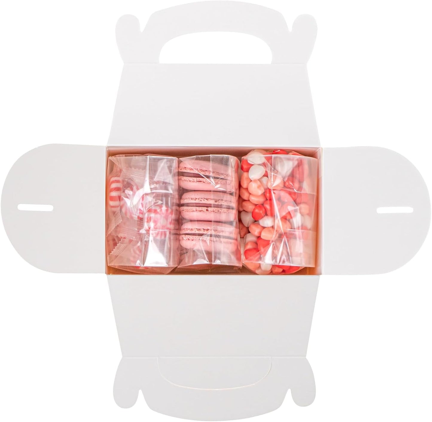 Bio Tek 6 x 3.5 x 3.5 Inch Gable Boxes For Party Favors, 25 Attractive Gift Boxes - Striped Design, With Built-In Handle, Pink And White Paper Barn Boxes, Disposable, For Parties