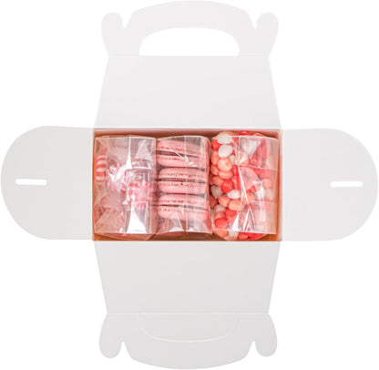 Bio Tek 6 x 3.5 x 3.5 Inch Gable Boxes For Party Favors, 25 Attractive Gift Boxes - Striped Design, With Built-In Handle, Pink And White Paper Barn Boxes, Disposable, For Parties