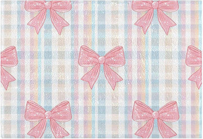 Pink Bows Checkered Bathroom Rug, Non Slip Dry Quickly Bath Mat, Absorbent Soft Bath Rug, Home Decor Accessories, 24"x16"