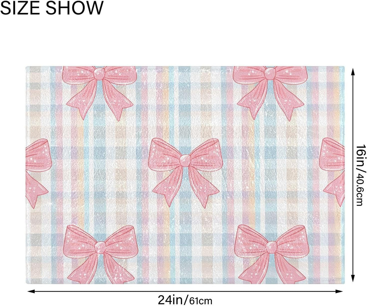 Pink Bows Checkered Bathroom Rug, Non Slip Dry Quickly Bath Mat, Absorbent Soft Bath Rug, Home Decor Accessories, 24"x16"