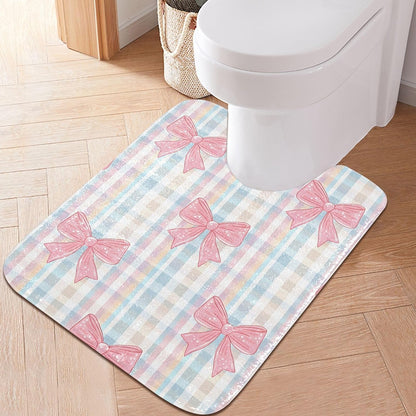 Pink Bows Checkered Bathroom Rug, Non Slip Dry Quickly Bath Mat, Absorbent Soft Bath Rug, Home Decor Accessories, 24"x16"