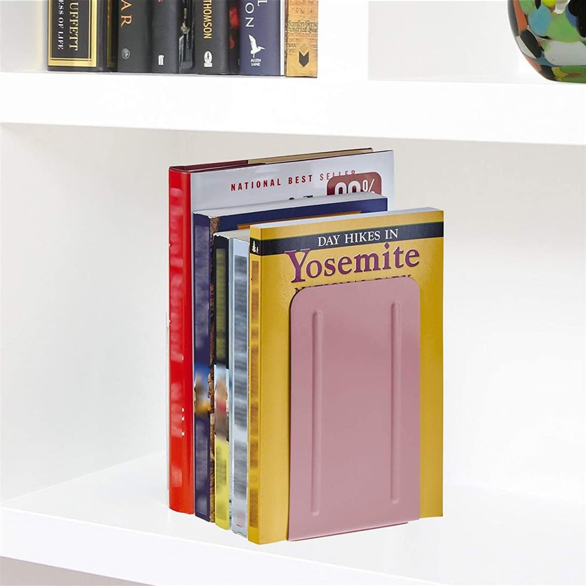 Acrimet Bookends for Shelves, Non-Skid Book Holder, Heavy Duty Book Stopper, Steel Metal Book Ends Storage for Home, Library, 6 7/8" H x 4" W x 4 1/2" D (Pink) (1 Pair / 2 Pieces)
