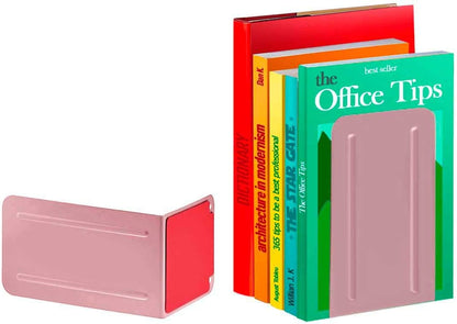 Acrimet Bookends for Shelves, Non-Skid Book Holder, Heavy Duty Book Stopper, Steel Metal Book Ends Storage for Home, Library, 6 7/8" H x 4" W x 4 1/2" D (Pink) (1 Pair / 2 Pieces)