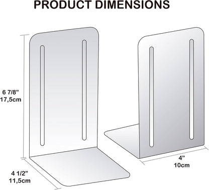 Acrimet Bookends for Shelves, Non-Skid Book Holder, Heavy Duty Book Stopper, Steel Metal Book Ends Storage for Home, Library, 6 7/8" H x 4" W x 4 1/2" D (Pink) (1 Pair / 2 Pieces)