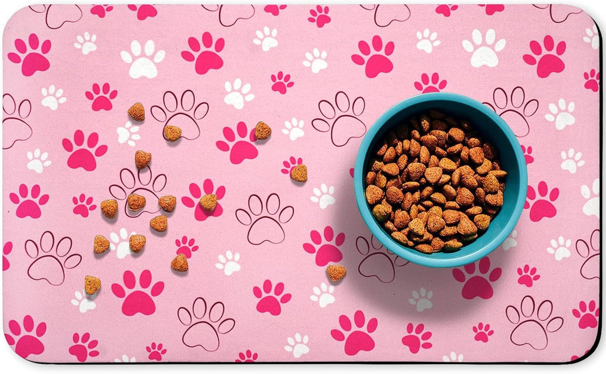 Dog Food Mat, Absorbent Water Bowl Mats Cat Pet Feeding Placemats Pink 20 * 12 inch