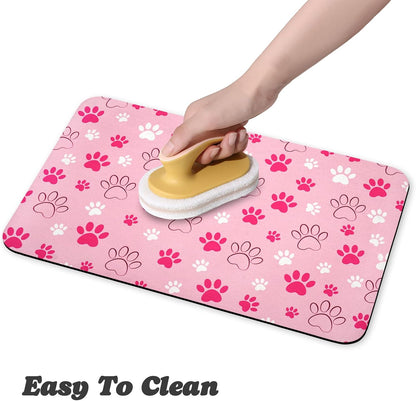 Dog Food Mat, Absorbent Water Bowl Mats Cat Pet Feeding Placemats Pink 20 * 12 inch