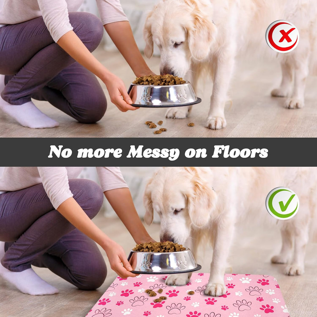 Dog Food Mat, Absorbent Water Bowl Mats Cat Pet Feeding Placemats Pink 20 * 12 inch