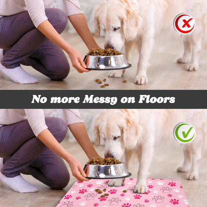 Dog Food Mat, Absorbent Water Bowl Mats Cat Pet Feeding Placemats Pink 20 * 12 inch