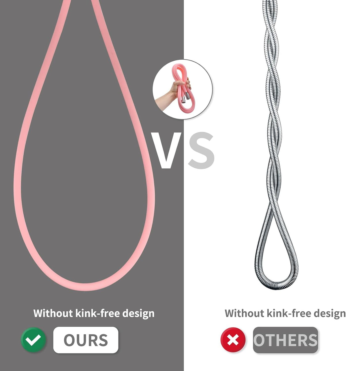 59 Inches Silicone Shower Hose Extra Long Pink