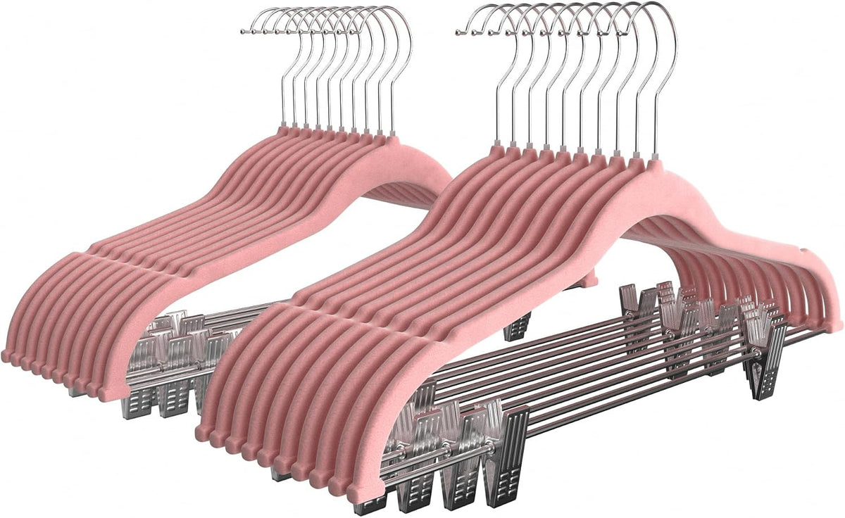 20 Pack Velvet Clothes Hangers with Adjustable Clips,Heavy-Duty Non Slip & Space-Saving with 1 Magic Hangers & 2 Tie Rack for Suit Coat Pants Skirt Dresses