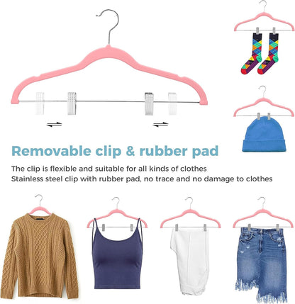 20 Pack Velvet Clothes Hangers with Adjustable Clips,Heavy-Duty Non Slip & Space-Saving with 1 Magic Hangers & 2 Tie Rack for Suit Coat Pants Skirt Dresses