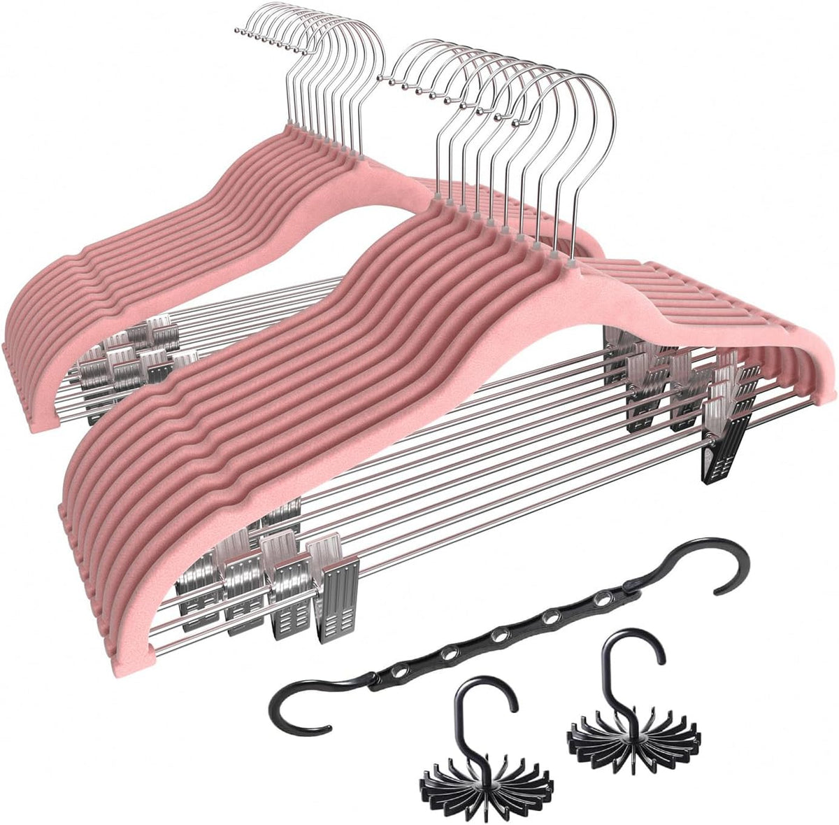 20 Pack Velvet Clothes Hangers with Adjustable Clips,Heavy-Duty Non Slip & Space-Saving with 1 Magic Hangers & 2 Tie Rack for Suit Coat Pants Skirt Dresses