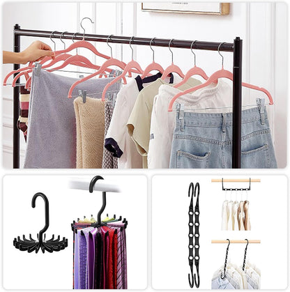 20 Pack Velvet Clothes Hangers with Adjustable Clips,Heavy-Duty Non Slip & Space-Saving with 1 Magic Hangers & 2 Tie Rack for Suit Coat Pants Skirt Dresses