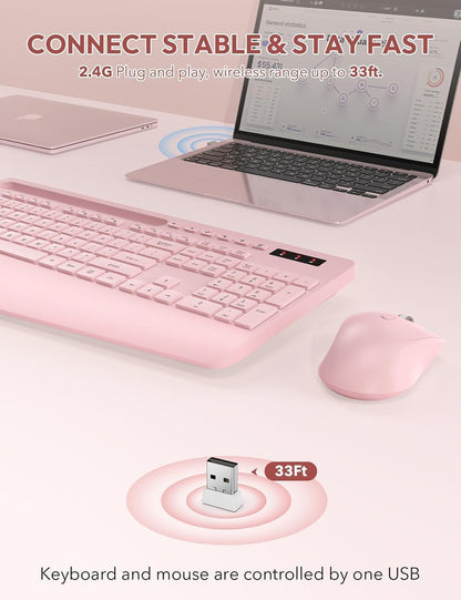 Wireless Keyboard and Mouse Combo, Full Size, Ergonomic Wrist Rest
