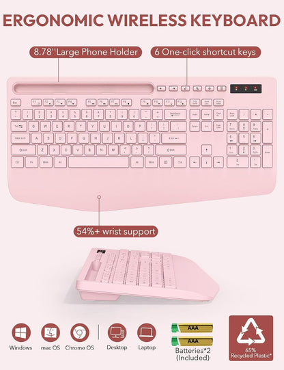 Wireless Keyboard and Mouse Combo, Full Size, Ergonomic Wrist Rest