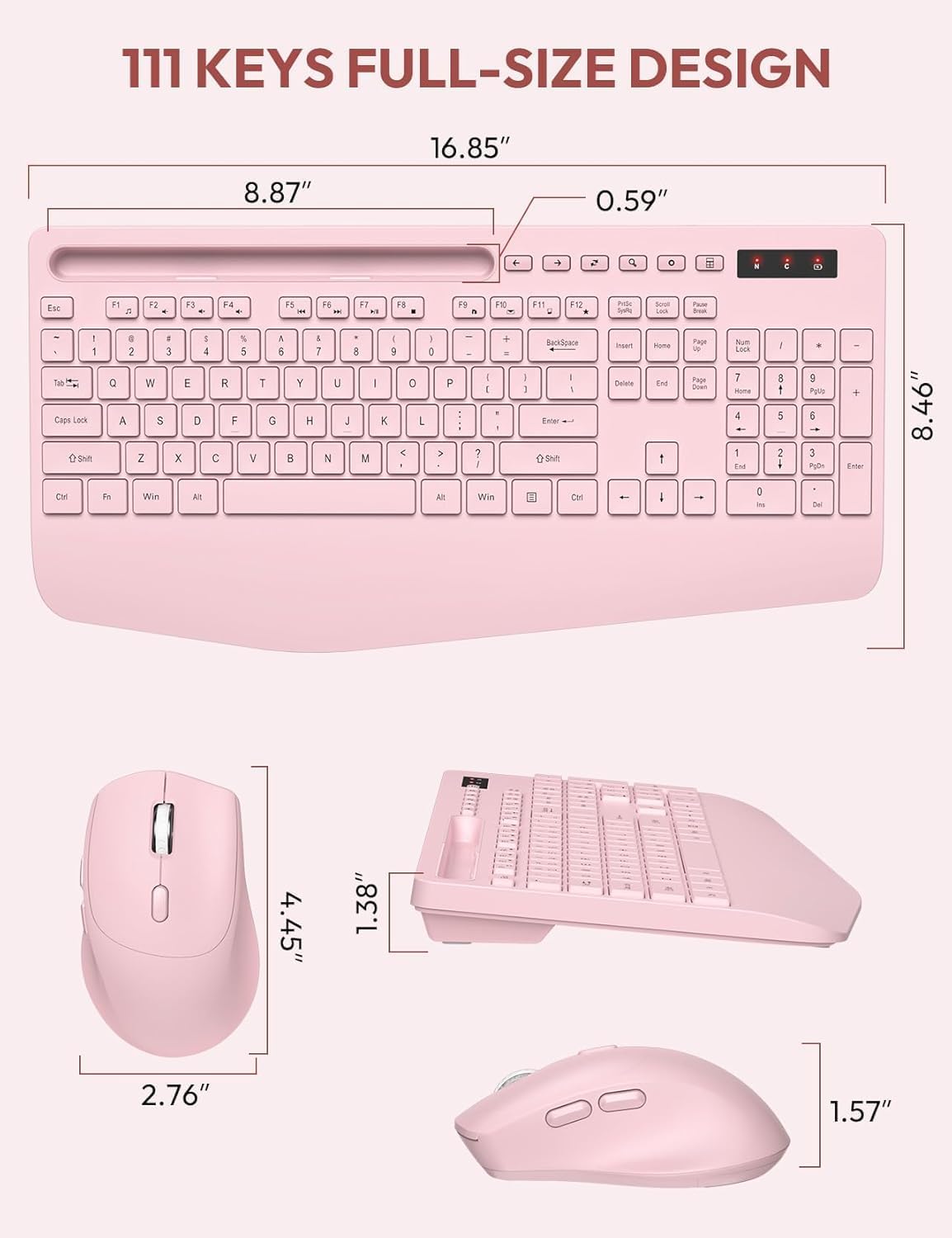 Wireless Keyboard and Mouse Combo, Full Size, Ergonomic Wrist Rest
