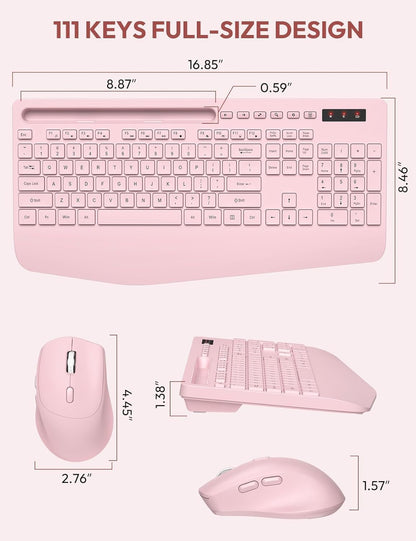 Wireless Keyboard and Mouse Combo, Full Size, Ergonomic Wrist Rest