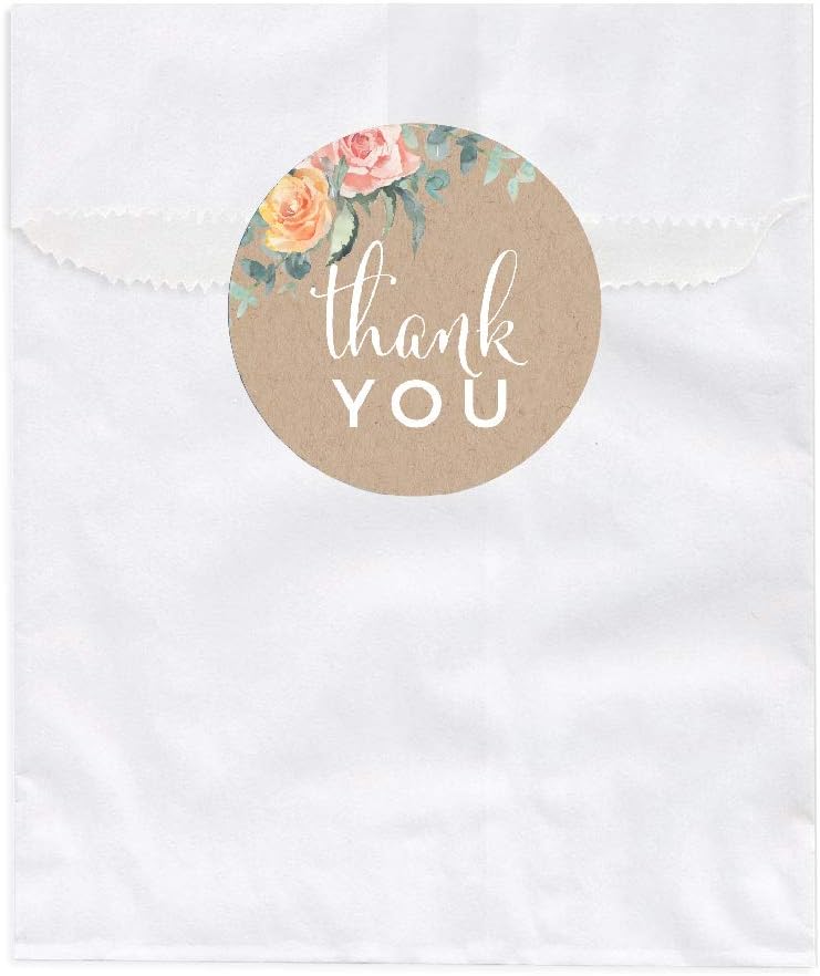Peach Kraft Brown Rustic Floral Garden Party Baby Collection, Favor Bag DIY Party Favors Kit, Baby Shower Thank You!, 24-Pack