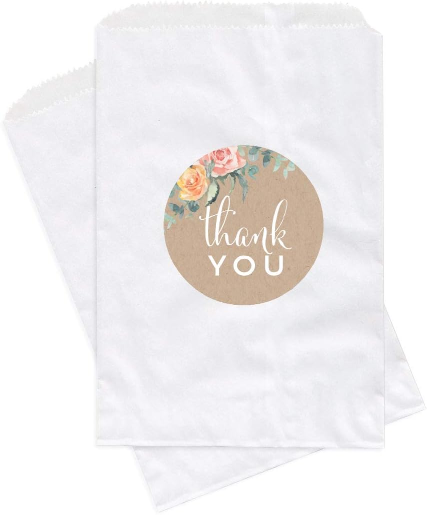 Peach Kraft Brown Rustic Floral Garden Party Baby Collection, Favor Bag DIY Party Favors Kit, Baby Shower Thank You!, 24-Pack