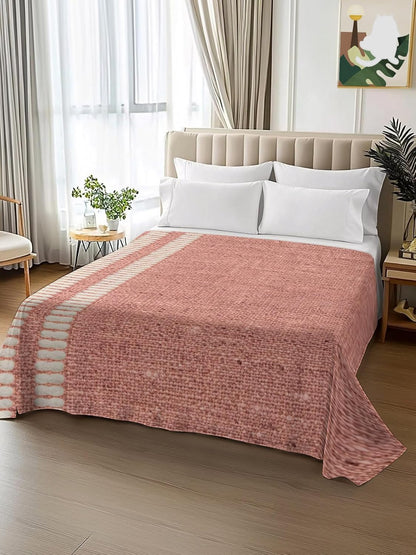 Peach Pink Texture Full Size Flat Sheet Wrinkleproof Lightweight Soft Top Flat Bed Sheet Only,Country Farmhouse Burlap Stripes Breathable Cooling Bedding Top Sheets for Bedroom Hotel 81 x 96 Inches