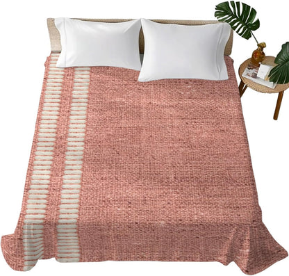 Peach Pink Texture Full Size Flat Sheet Wrinkleproof Lightweight Soft Top Flat Bed Sheet Only,Country Farmhouse Burlap Stripes Breathable Cooling Bedding Top Sheets for Bedroom Hotel 81 x 96 Inches