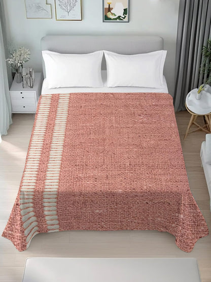 Peach Pink Texture Full Size Flat Sheet Wrinkleproof Lightweight Soft Top Flat Bed Sheet Only,Country Farmhouse Burlap Stripes Breathable Cooling Bedding Top Sheets for Bedroom Hotel 81 x 96 Inches