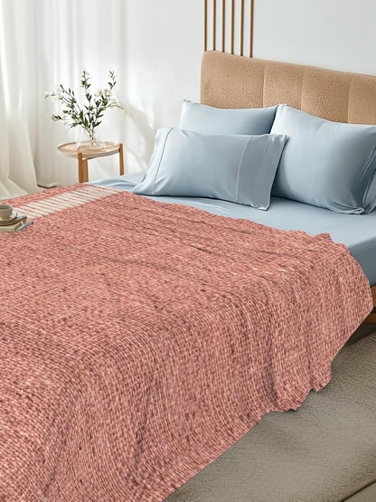 Peach Pink Texture Full Size Flat Sheet Wrinkleproof Lightweight Soft Top Flat Bed Sheet Only,Country Farmhouse Burlap Stripes Breathable Cooling Bedding Top Sheets for Bedroom Hotel 81 x 96 Inches