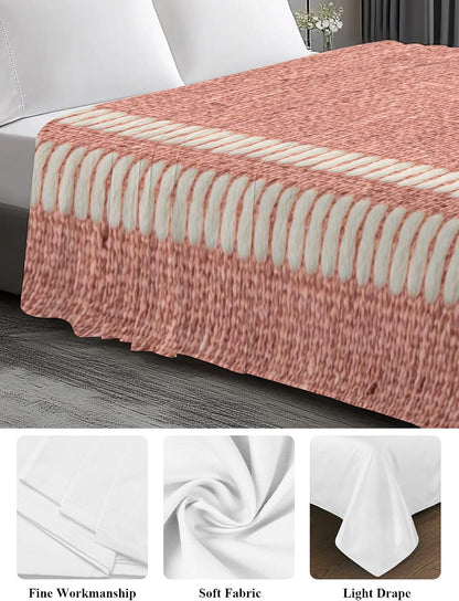 Peach Pink Texture Full Size Flat Sheet Wrinkleproof Lightweight Soft Top Flat Bed Sheet Only,Country Farmhouse Burlap Stripes Breathable Cooling Bedding Top Sheets for Bedroom Hotel 81 x 96 Inches
