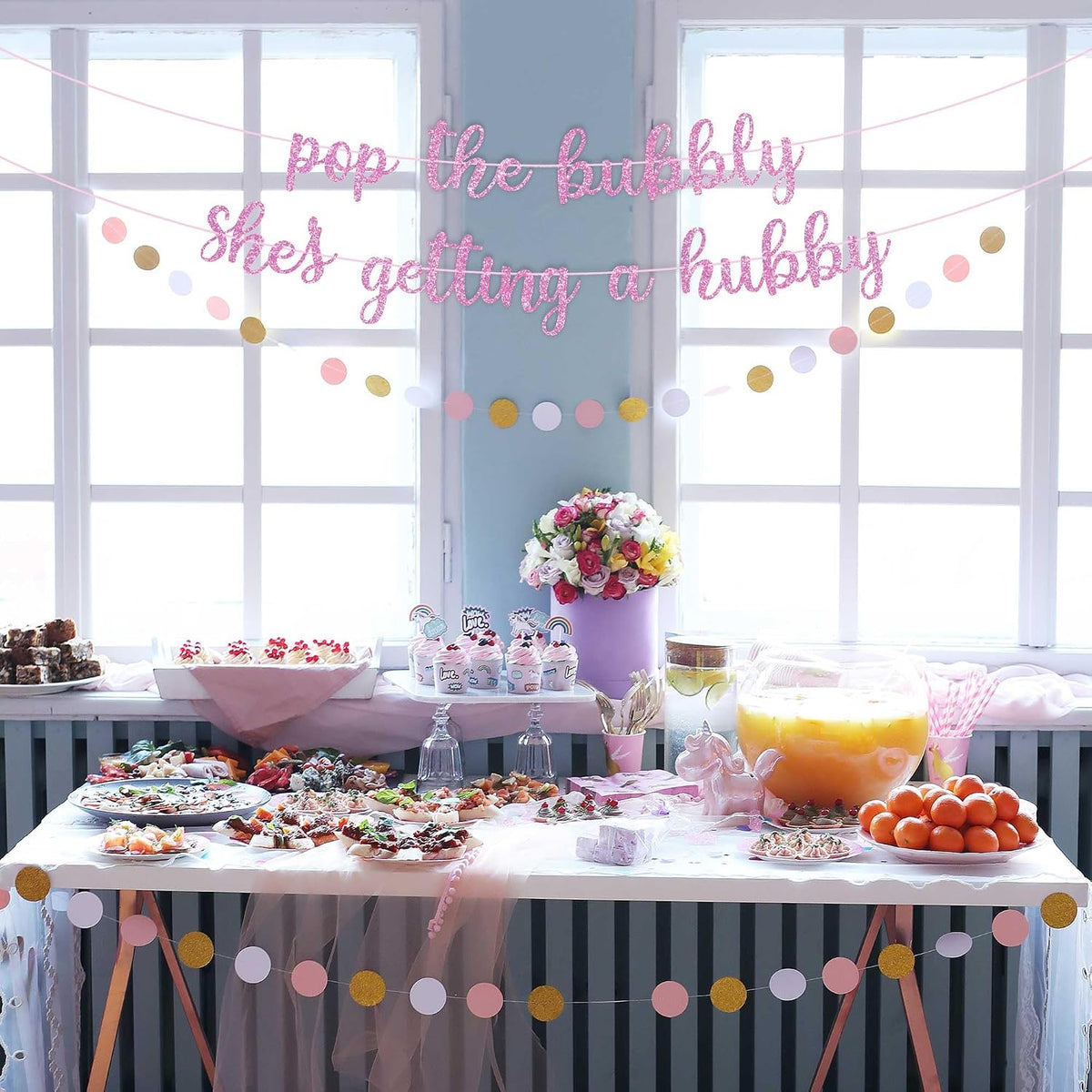 Pre-Strung Pop The Bubbly She's Getting A Hubby Banner - Pink Bridal Banner