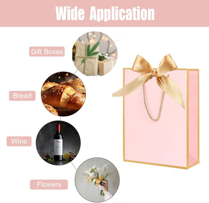 Gift Bags for Presents, 2 Pack Medium Paper Bags with Bow Ribbon Tissue Paper Cards Thank You Gift Bag with Handles for Christmas Holiday Birthday Shopping Bags(Pink,Gold)