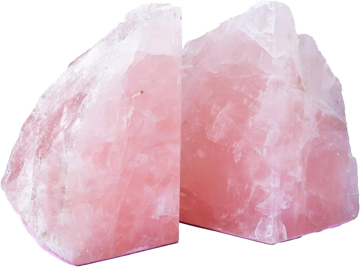 Rose Quartz Bookends Decorative Pink Crystal Stone Book Holders Heavy Duty