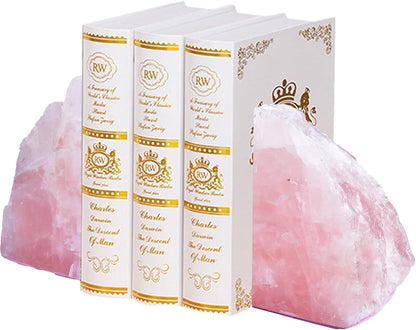 Rose Quartz Bookends Decorative Pink Crystal Stone Book Holders Heavy Duty