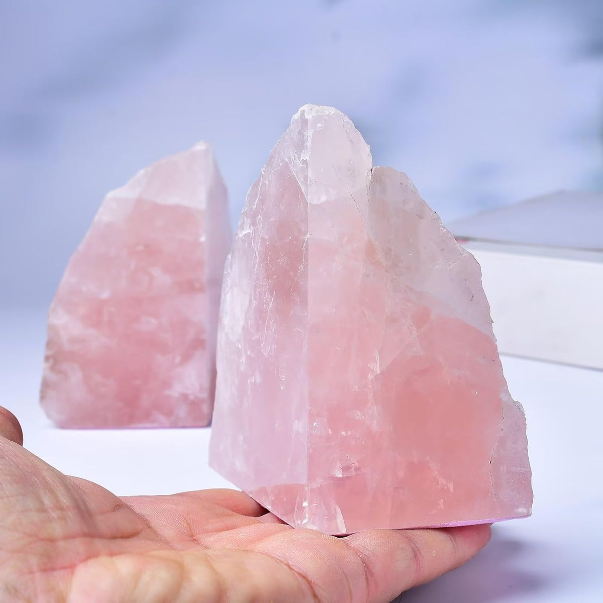 Rose Quartz Bookends Decorative Pink Crystal Stone Book Holders Heavy Duty