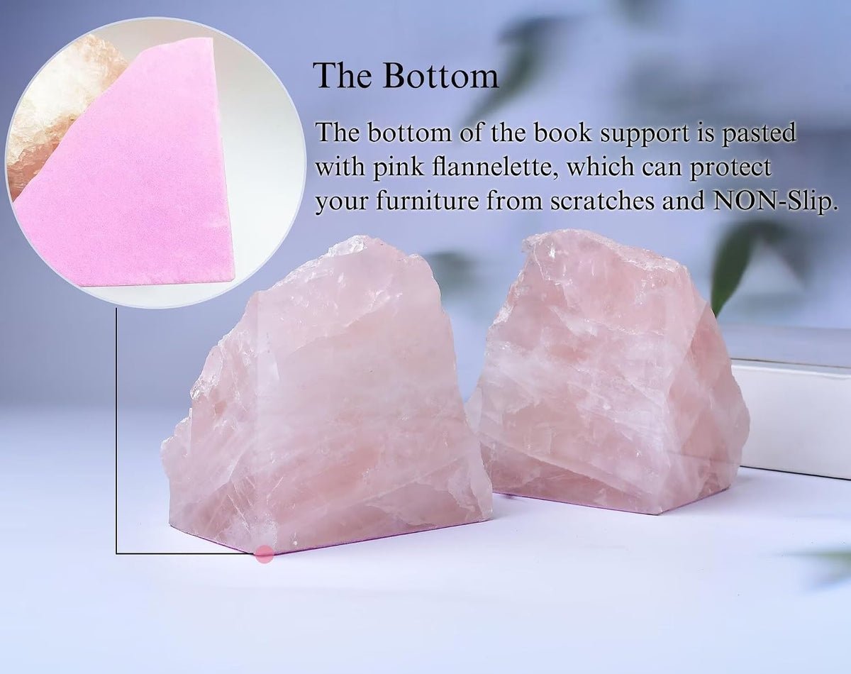 Rose Quartz Bookends Decorative Pink Crystal Stone Book Holders Heavy Duty