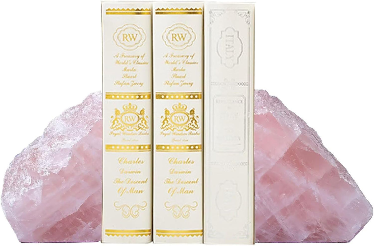 Rose Quartz Bookends Decorative Pink Crystal Stone Book Holders Heavy Duty