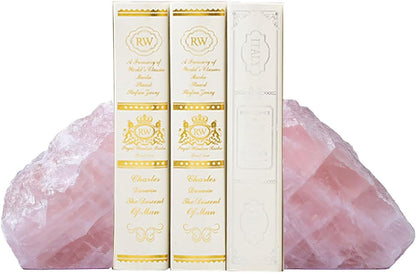 Rose Quartz Bookends Decorative Pink Crystal Stone Book Holders Heavy Duty