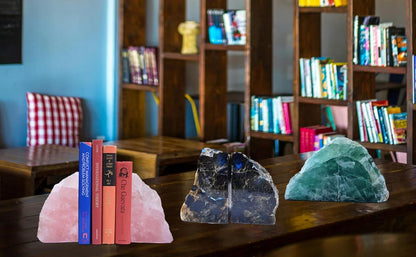 Rose Quartz Bookends Decorative Pink Crystal Stone Book Holders Heavy Duty